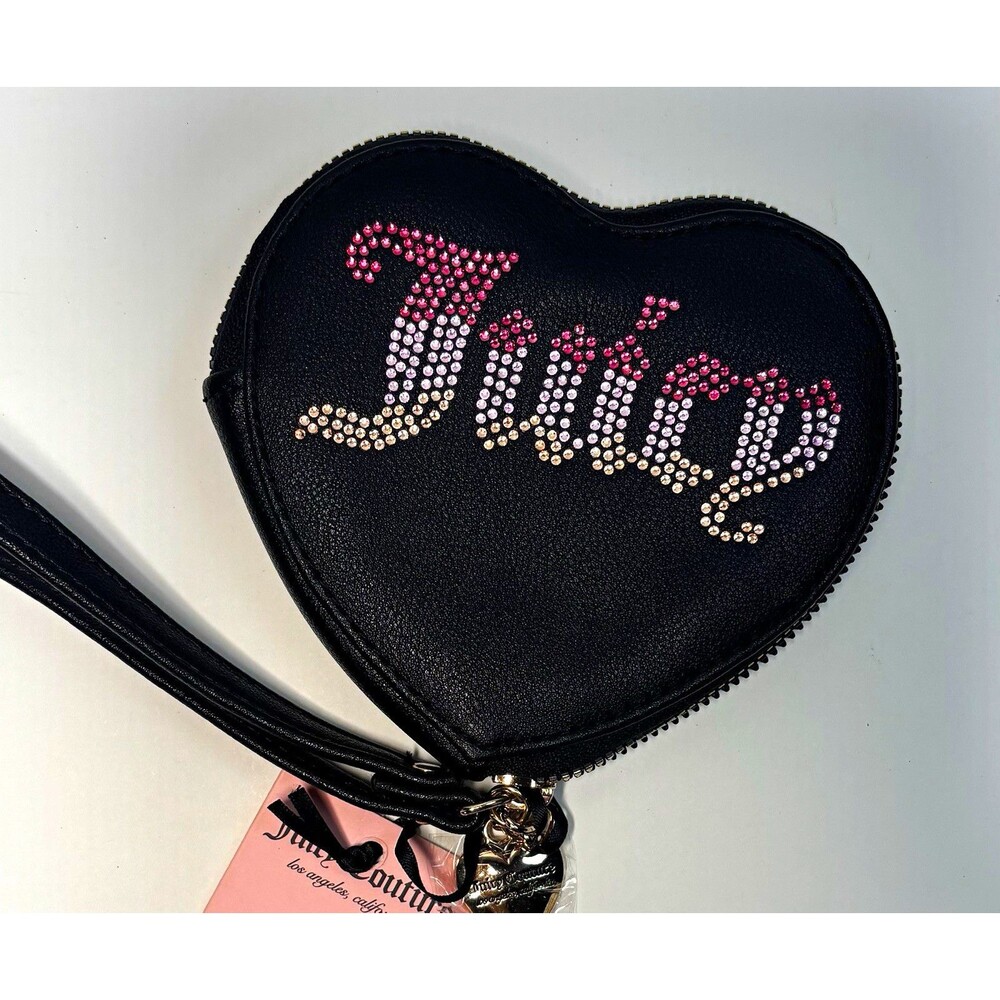 Juicy Couture Be Classic II Heart Zip Wristlet Liquorice Ombré Rhinestone NWT